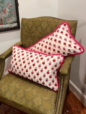 Custom Silk and Velvet Pink Floral Down Fill Pillows